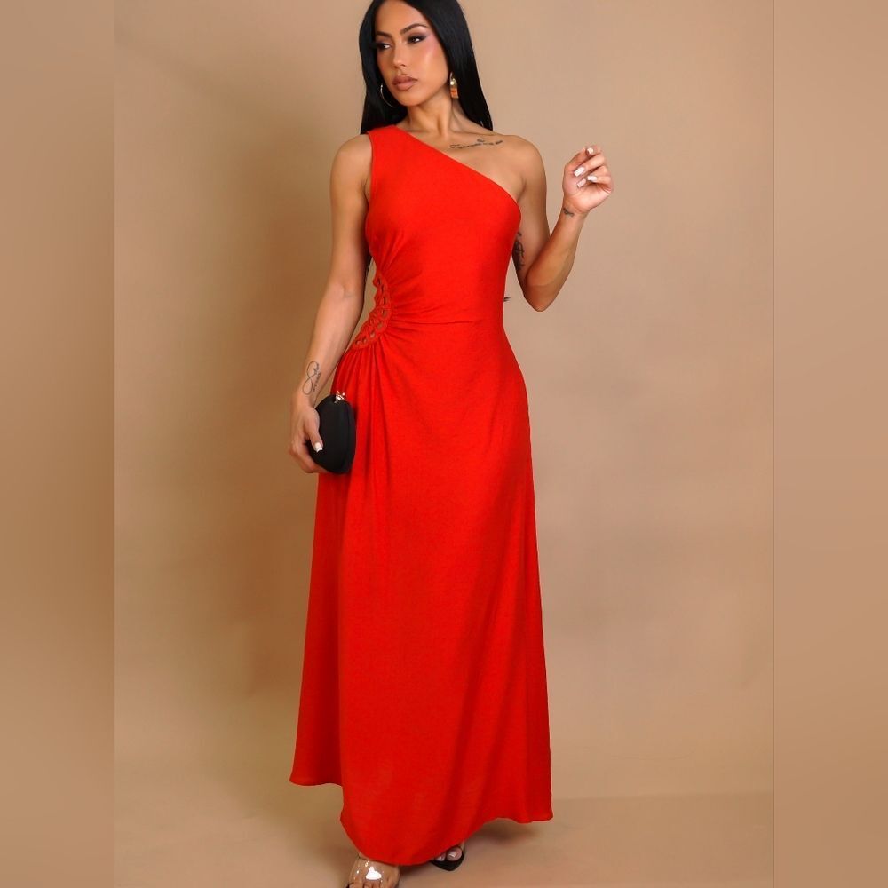 My Terrain Crochet Accent Midi Dress- Red